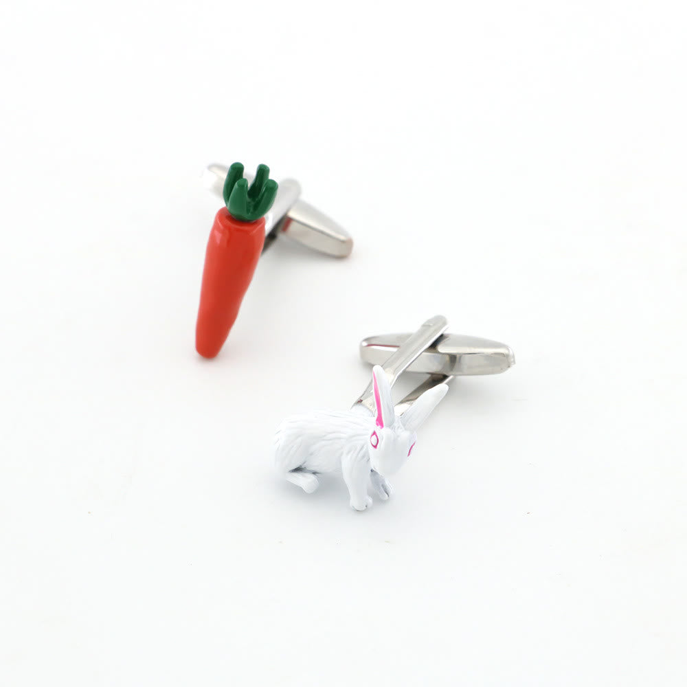 Set di gemelli da uomo con copribottoni a forma di coniglio e carota
