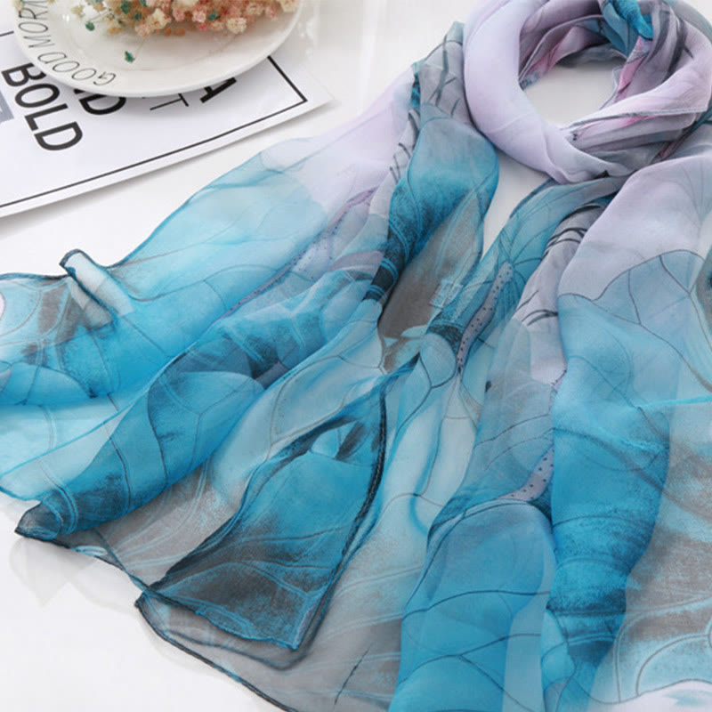 Sciarpa da spiaggia con protezione solare, motivo floreale in chiffon estivo morbido da donna