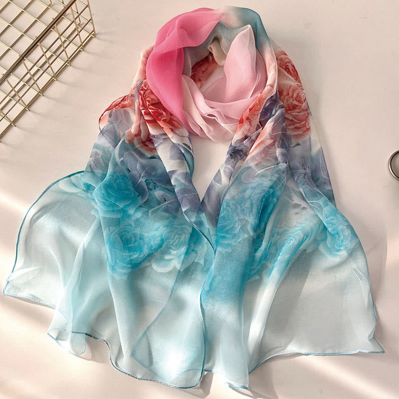 Sciarpa da spiaggia con protezione solare, motivo floreale in chiffon estivo morbido da donna