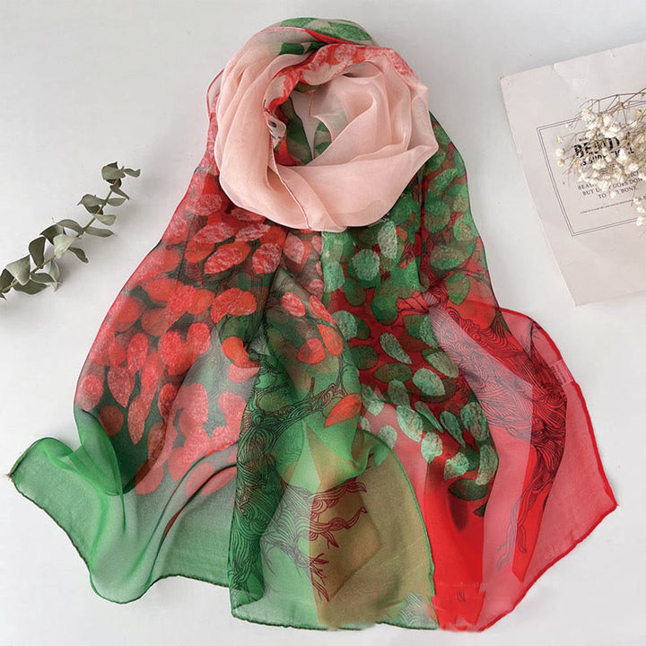 Sciarpa da spiaggia con protezione solare, motivo floreale in chiffon estivo morbido da donna