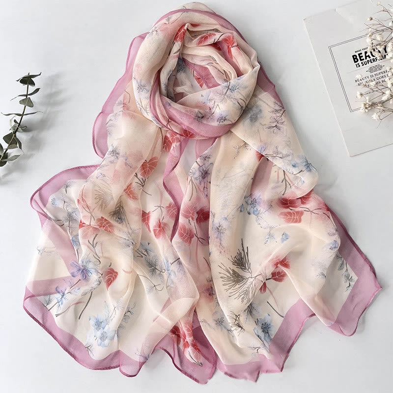 Sciarpa da spiaggia con protezione solare, motivo floreale in chiffon estivo morbido da donna
