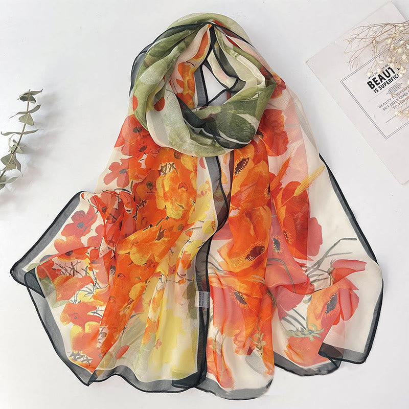 Sciarpa da spiaggia con protezione solare, motivo floreale in chiffon estivo morbido da donna