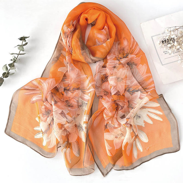 Sciarpa da spiaggia con protezione solare, motivo floreale in chiffon estivo morbido da donna - #17 Giglio arancione - image 19