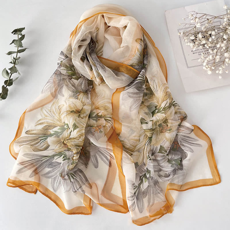 Sciarpa da spiaggia con protezione solare, motivo floreale in chiffon estivo morbido da donna