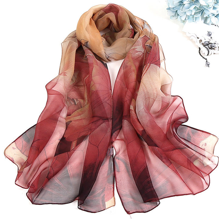 Sciarpa da spiaggia con protezione solare, motivo floreale in chiffon estivo morbido da donna