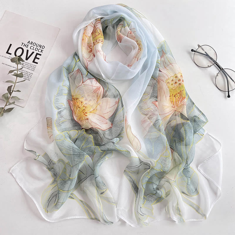 Sciarpa da spiaggia con protezione solare, motivo floreale in chiffon estivo morbido da donna - #36 Loto - image 38