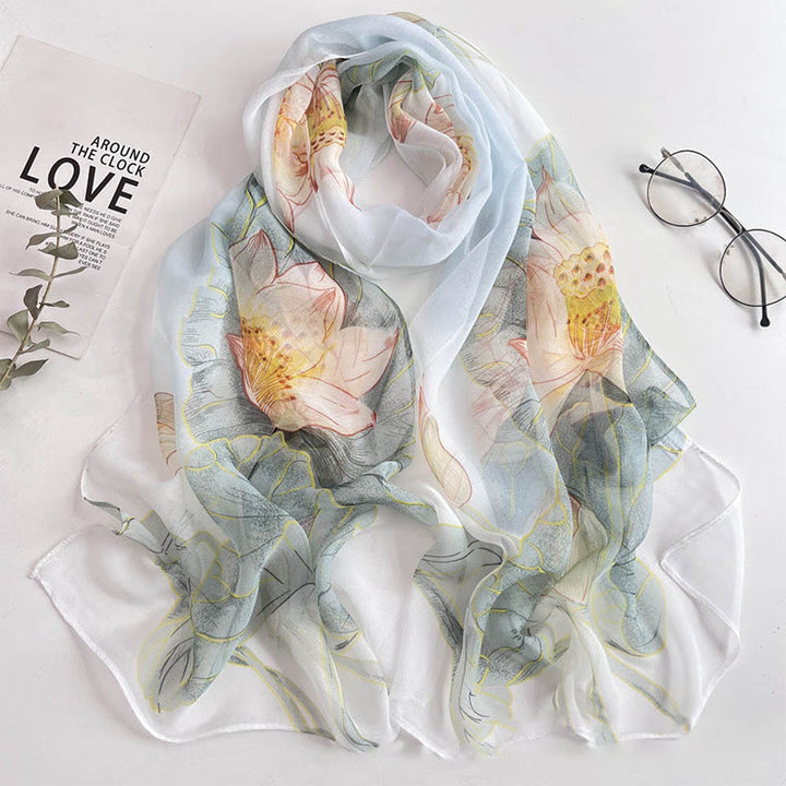 Sciarpa da spiaggia con protezione solare, motivo floreale in chiffon estivo morbido da donna - #36 Loto - image 38