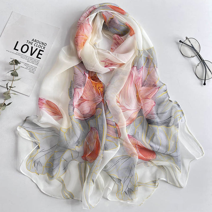 Sciarpa da spiaggia con protezione solare, motivo floreale in chiffon estivo morbido da donna - #39 Loto rosa chiaro - image 41