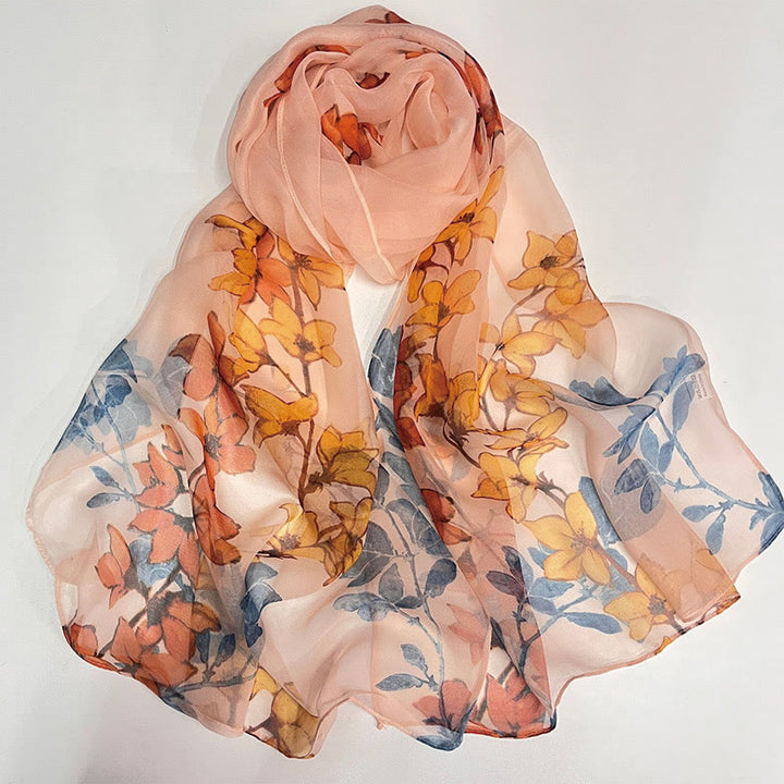 Sciarpa da spiaggia con protezione solare, motivo floreale in chiffon estivo morbido da donna - #47 Fiori d'arancio - image 49