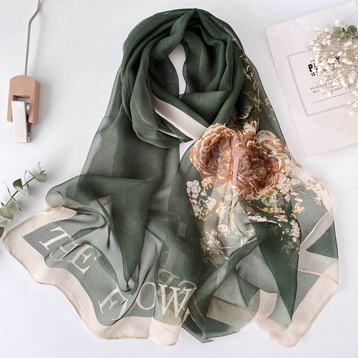 Sciarpa da spiaggia con protezione solare, motivo floreale in chiffon estivo morbido da donna - #18 Fiori verde oliva scuro - image 20