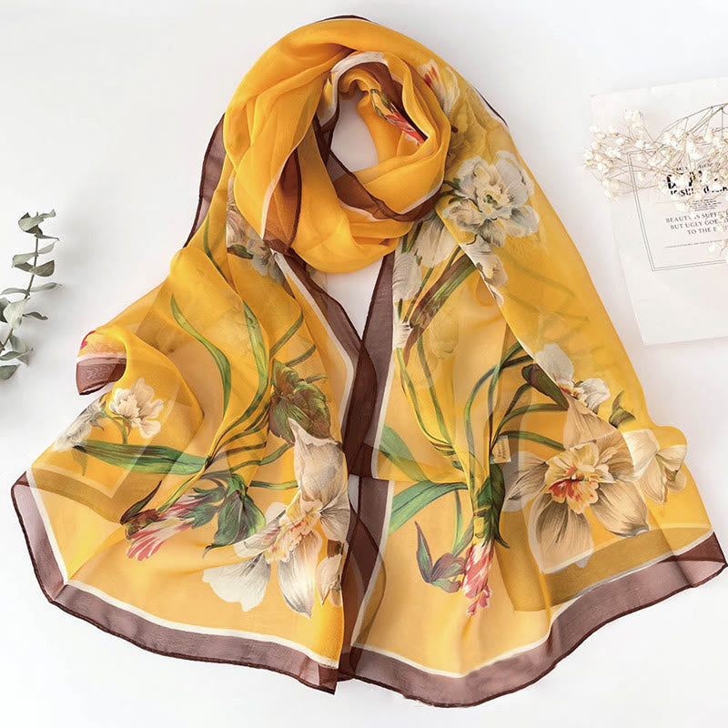 Sciarpa da spiaggia con protezione solare, motivo floreale in chiffon estivo morbido da donna - #35 Ibisco mutabilis giallo - image 37