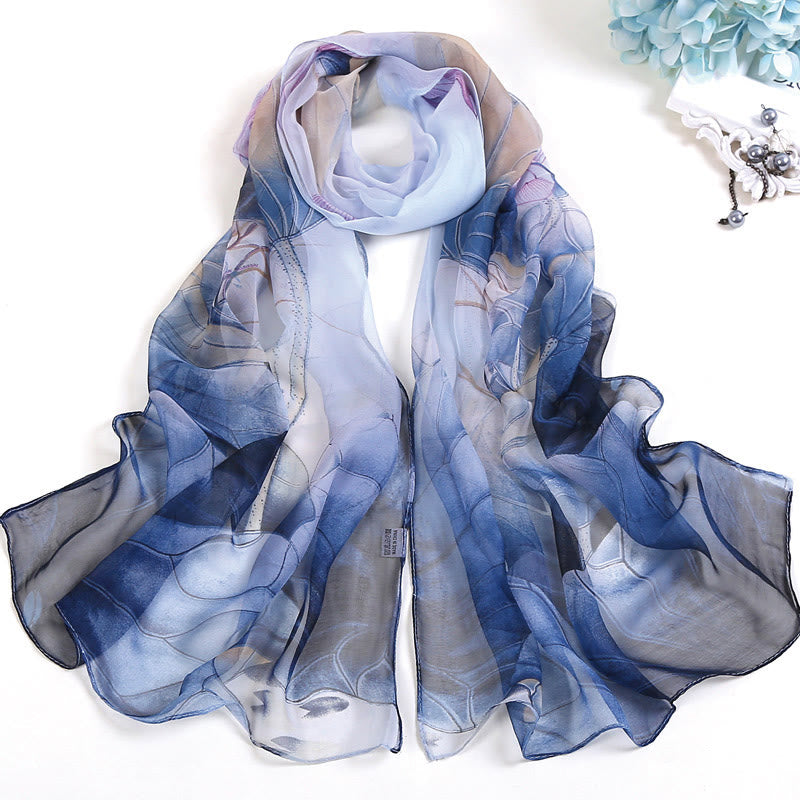 Sciarpa da spiaggia con protezione solare, motivo floreale in chiffon estivo morbido da donna - #3 Blu cielo - image 2