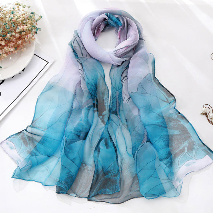 Sciarpa da spiaggia con protezione solare, motivo floreale in chiffon estivo morbido da donna