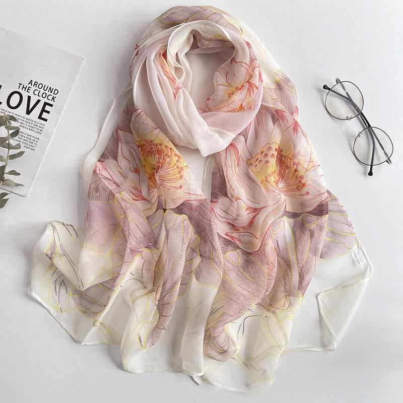 Sciarpa da spiaggia con protezione solare, motivo floreale in chiffon estivo morbido da donna