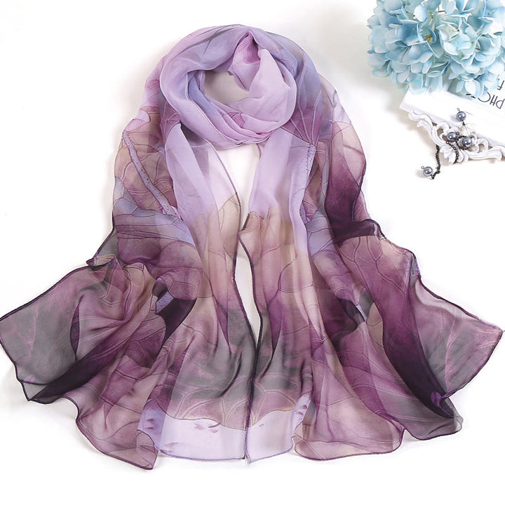 Sciarpa da spiaggia con protezione solare, motivo floreale in chiffon estivo morbido da donna