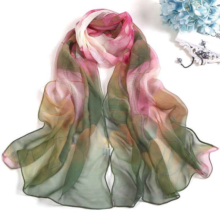 Sciarpa da spiaggia con protezione solare, motivo floreale in chiffon estivo morbido da donna - #1 Verde oliva scuro - image 0