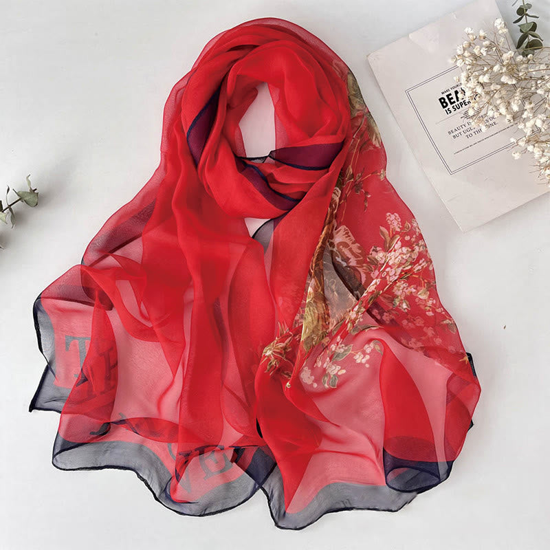 Sciarpa da spiaggia con protezione solare, motivo floreale in chiffon estivo morbido da donna - #19 Cremisi - image 21