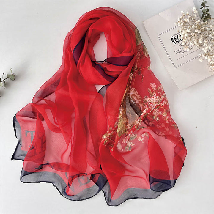 Sciarpa da spiaggia con protezione solare, motivo floreale in chiffon estivo morbido da donna - #19 Cremisi - image 21