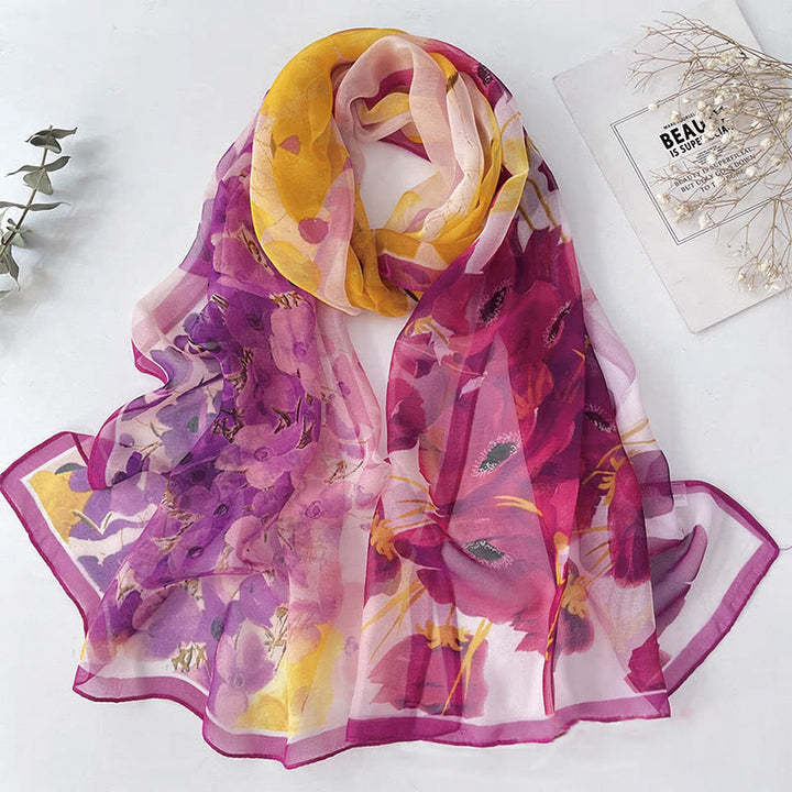 Sciarpa da spiaggia con protezione solare, motivo floreale in chiffon estivo morbido da donna