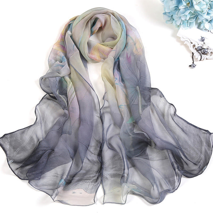 Sciarpa da spiaggia con protezione solare, motivo floreale in chiffon estivo morbido da donna - #5 Argento - image 4