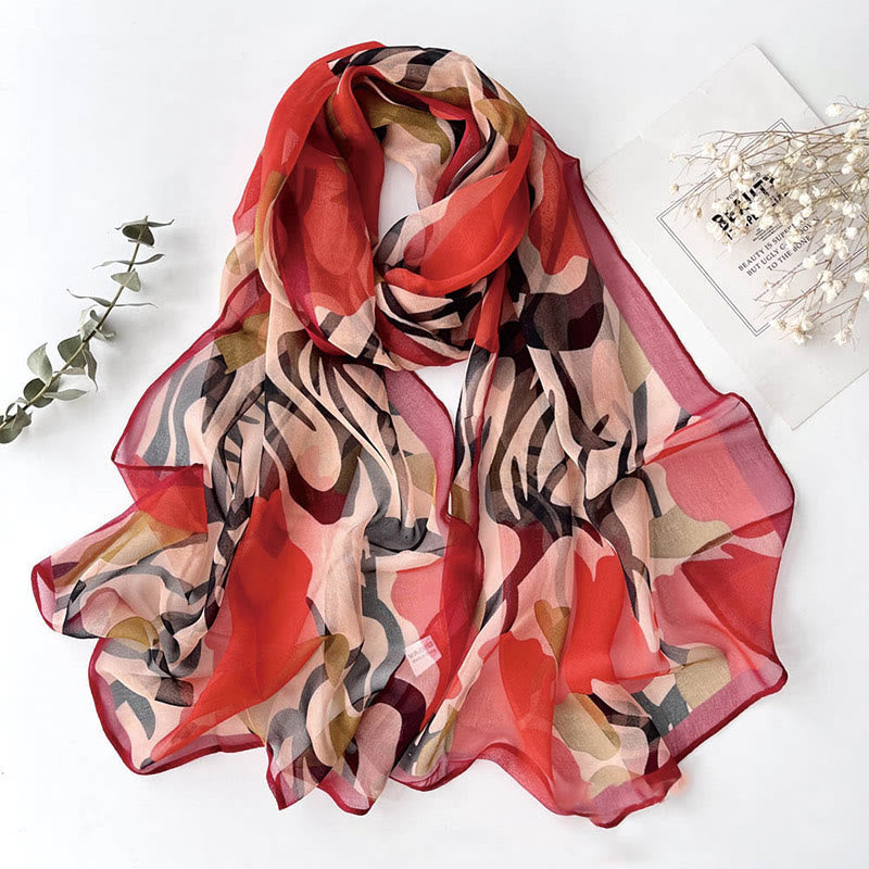 Sciarpa da spiaggia con protezione solare, motivo floreale in chiffon estivo morbido da donna - #23 Rosso - image 25