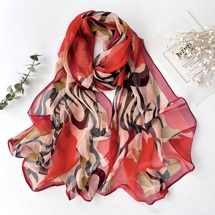 Sciarpa da spiaggia con protezione solare, motivo floreale in chiffon estivo morbido da donna - #23 Rosso - image 25