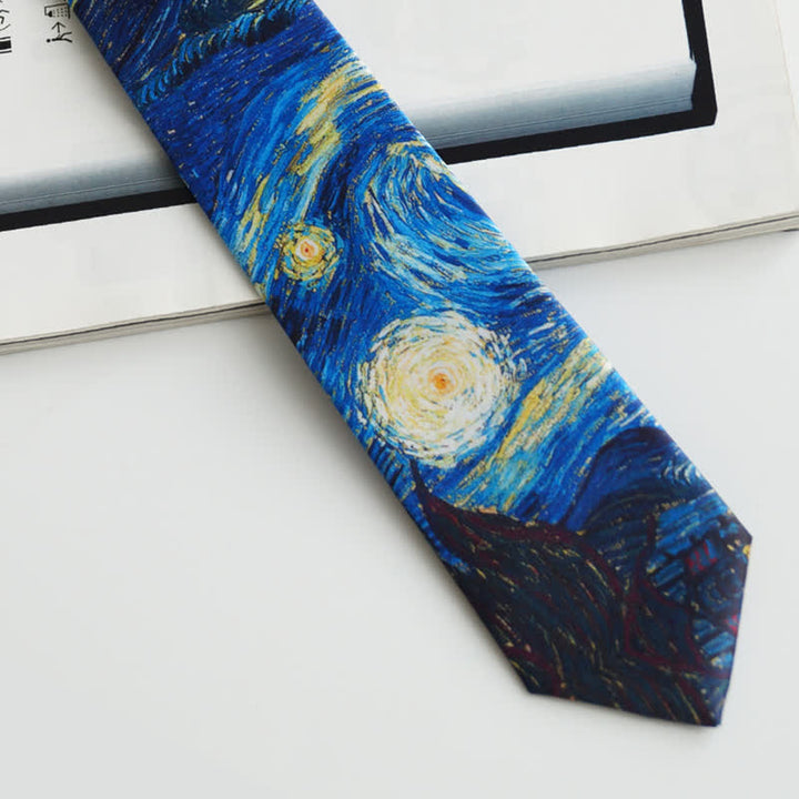 Cravatta da uomo con motivo notte stellata dipinto blu