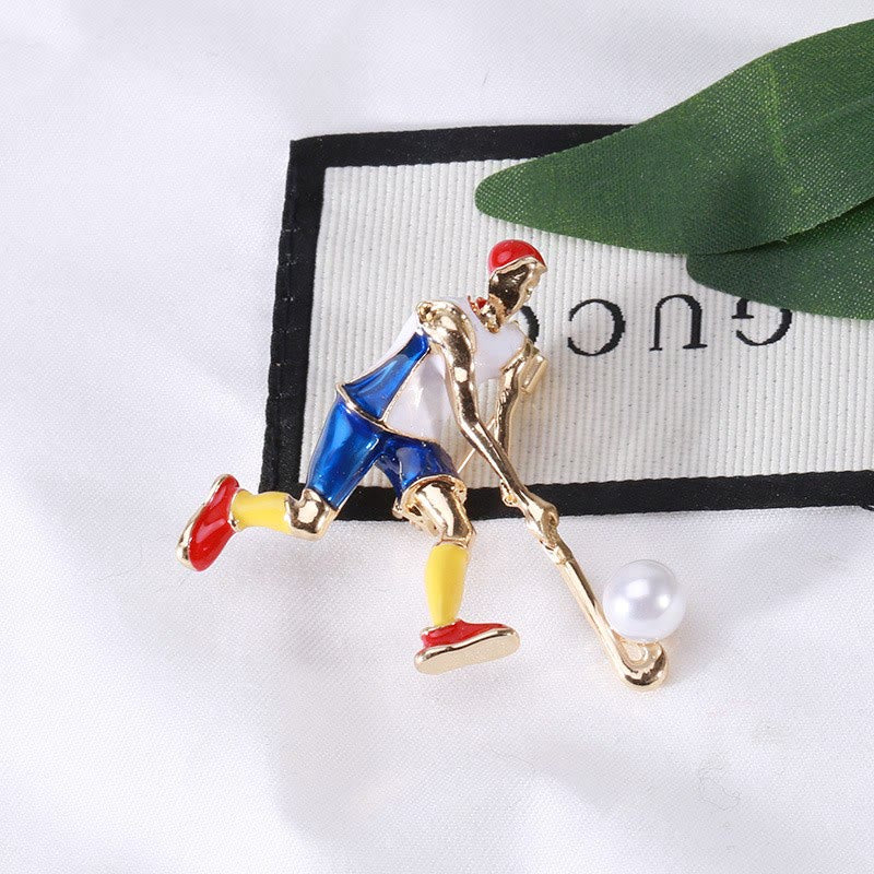 Spilla da giocatore di hockey su ghiaccio dei cartoni animati Accessori per magliette dorate