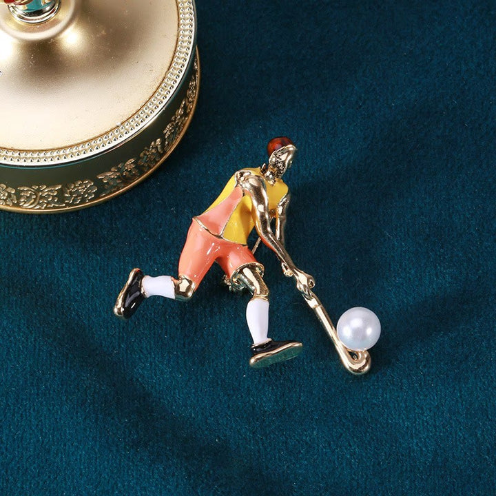 Spilla da giocatore di hockey su ghiaccio dei cartoni animati Accessori per magliette dorate