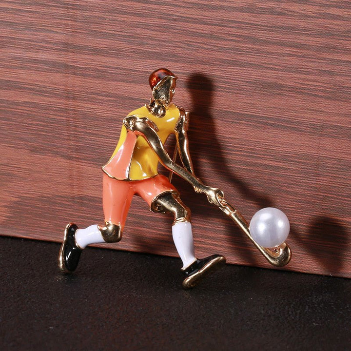 Spilla da giocatore di hockey su ghiaccio dei cartoni animati Accessori per magliette dorate