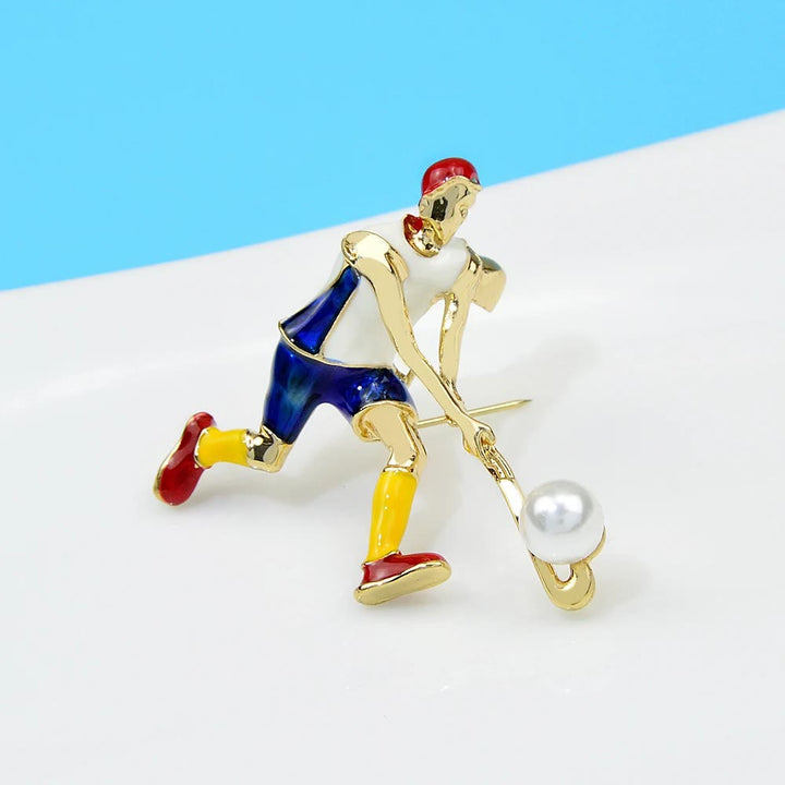 Spilla da giocatore di hockey su ghiaccio dei cartoni animati Accessori per magliette dorate