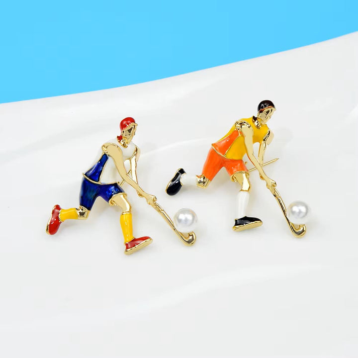 Spilla da giocatore di hockey su ghiaccio dei cartoni animati Accessori per magliette dorate