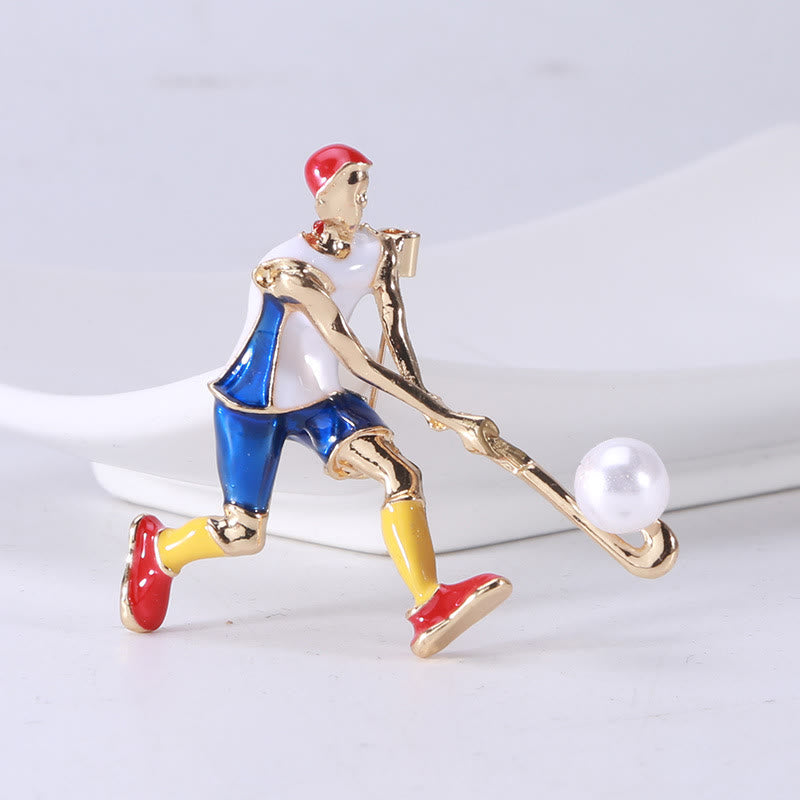Spilla da giocatore di hockey su ghiaccio dei cartoni animati Accessori per magliette dorate