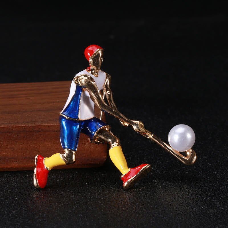 Spilla da giocatore di hockey su ghiaccio dei cartoni animati Accessori per magliette dorate