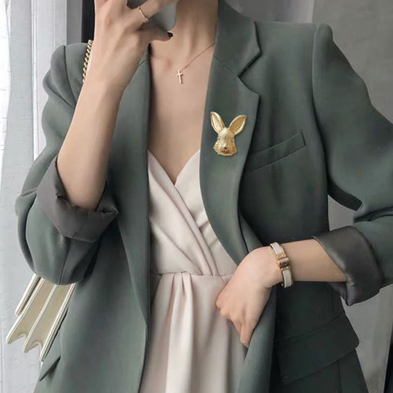 Spilla vintage con testa di coniglio in metallo, accessori per camicie