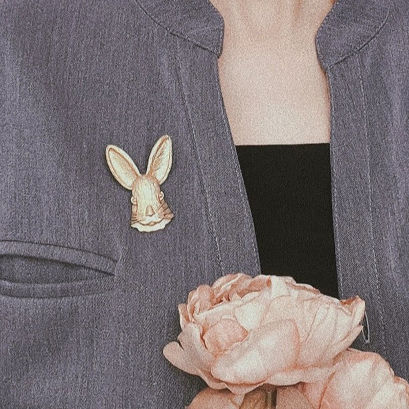 Spilla vintage con testa di coniglio in metallo, accessori per camicie