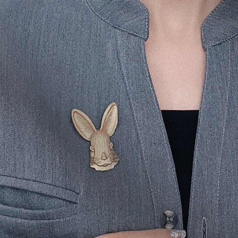 Spilla vintage con testa di coniglio in metallo, accessori per camicie