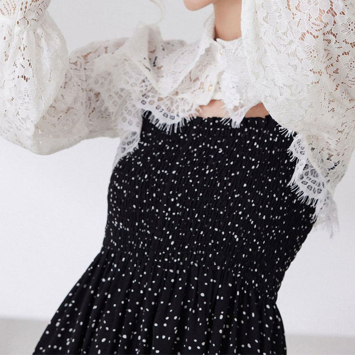 Mantella in pizzo floreale per protezione solare, mezza camicia staccabile