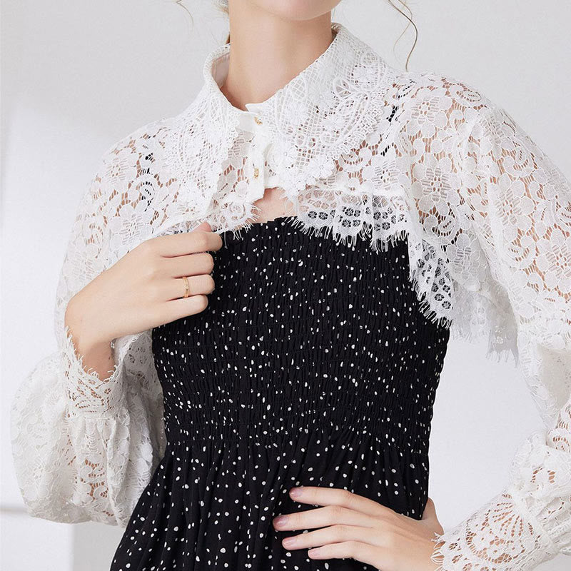 Mantella in pizzo floreale per protezione solare, mezza camicia staccabile - image 1