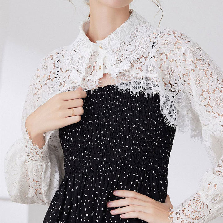 Mantella in pizzo floreale per protezione solare, mezza camicia staccabile - image 1