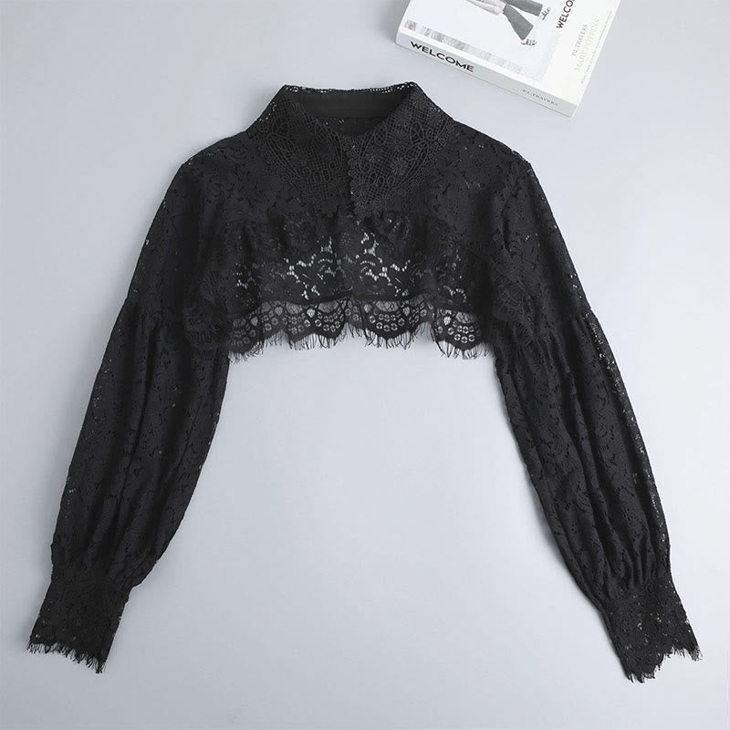 Mantella in pizzo floreale per protezione solare, mezza camicia staccabile - Nero - Taglia unica - image 10