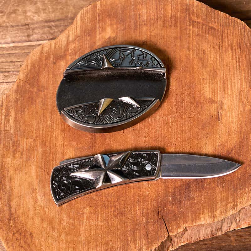 Set di ciondoli a forma di corno di cervo turchese con fibbia per cintura, coltello nascosto a stella fai da te