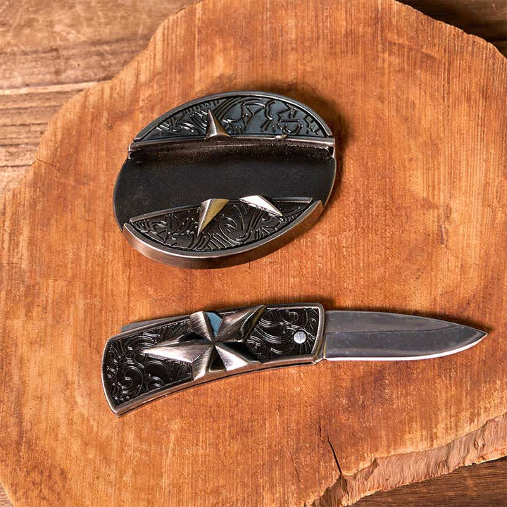 Set di ciondoli a forma di corno di cervo turchese con fibbia per cintura, coltello nascosto a stella fai da te