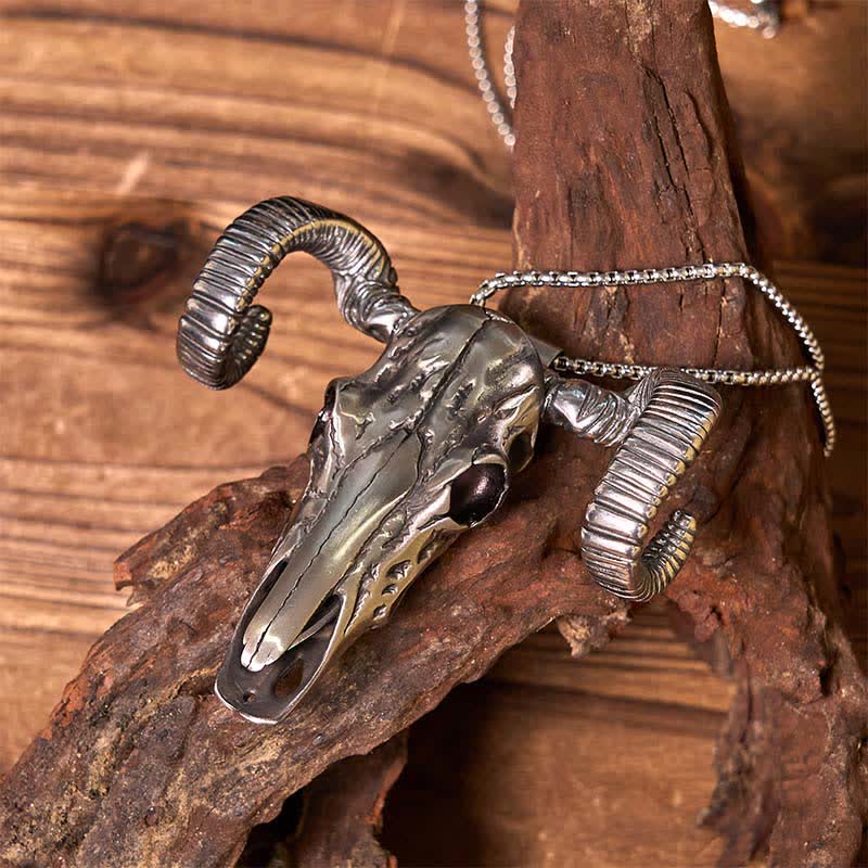 Fibbia per cintura con ciondolo a forma di coltello in acciaio inossidabile D2 con teschio d'argento e pecora (in pre-vendita)