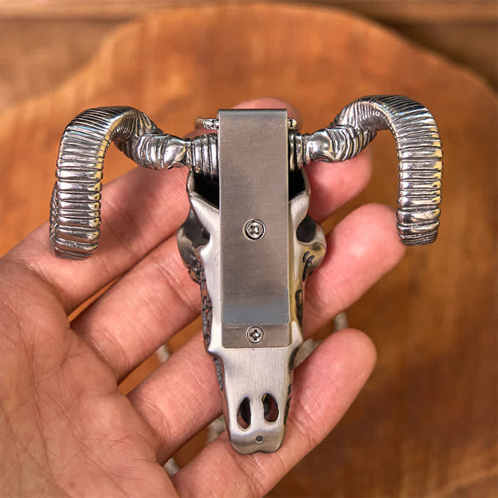 Fibbia per cintura multifunzione con ciondolo a forma di teschio di pecora in argento - image 7