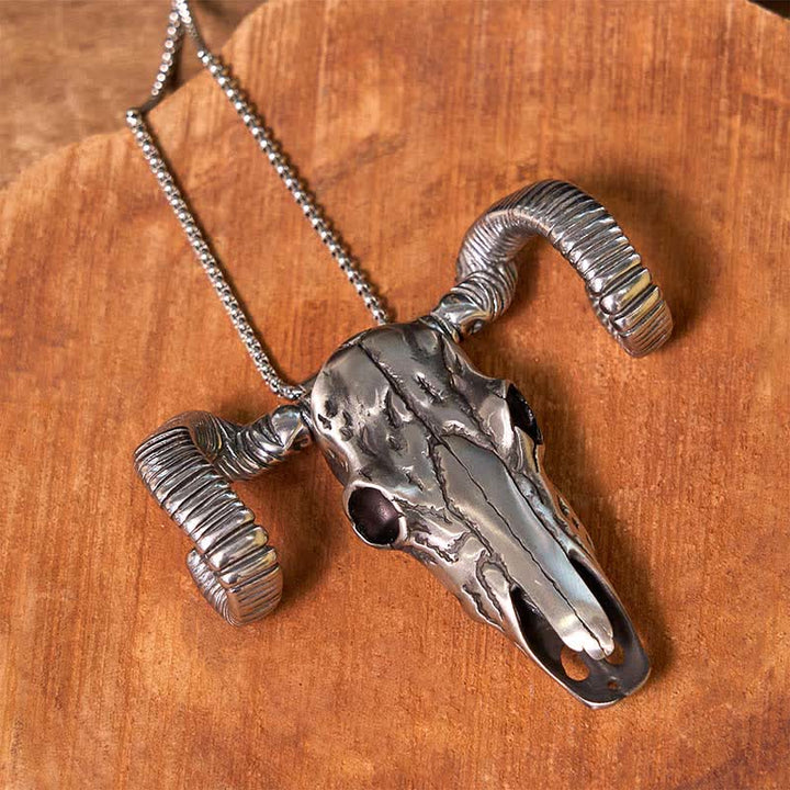 Fibbia per cintura con ciondolo a forma di coltello in acciaio inossidabile D2 con teschio d'argento e pecora (in pre-vendita)