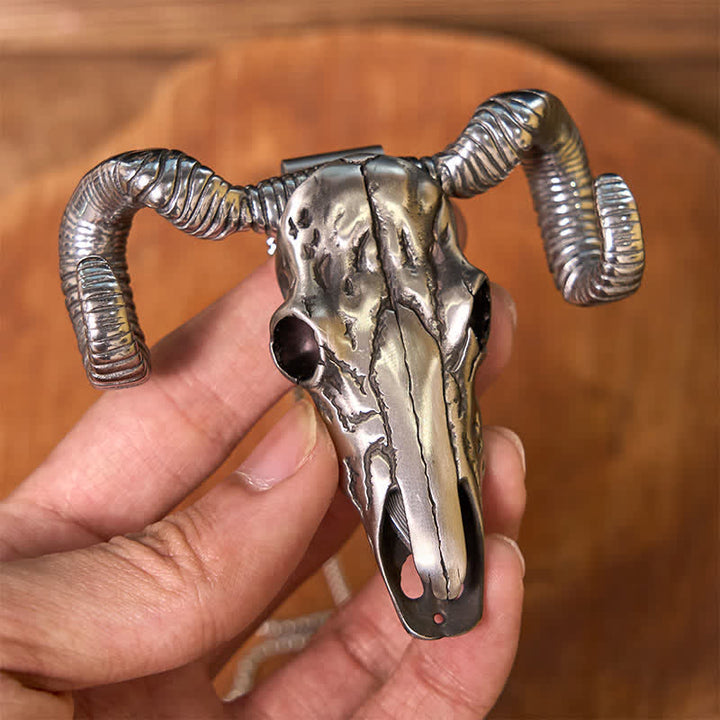 Fibbia per cintura multifunzione con ciondolo a forma di teschio di pecora in argento