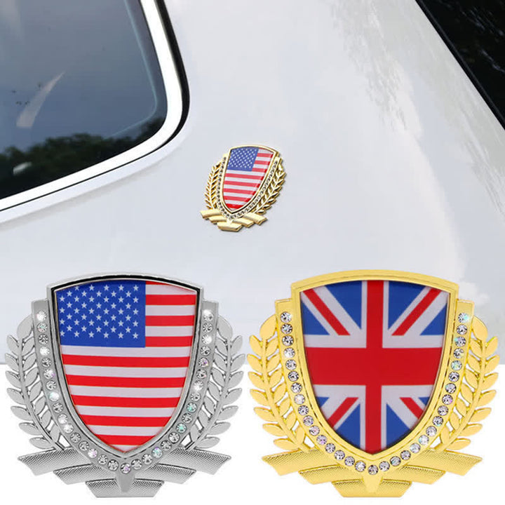 Adesivo per auto con bandiera nazionale in metallo con strass
