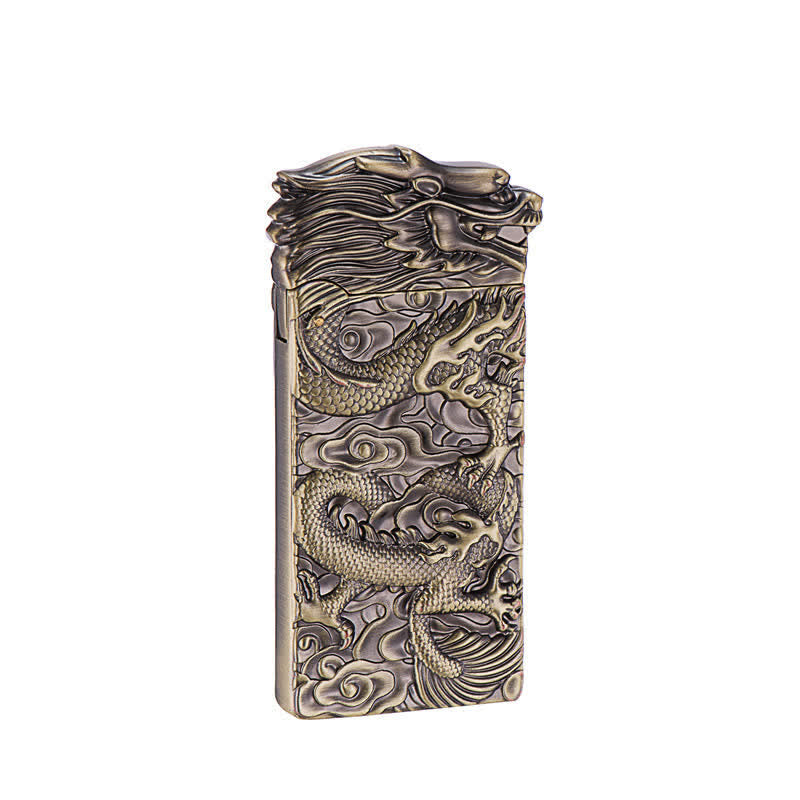 Accendino a cherosene ricaricabile con drago intagliato in bronzo vintage