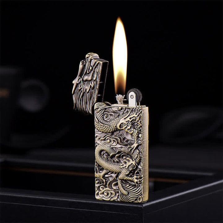 Accendino a cherosene ricaricabile con drago intagliato in bronzo vintage - image 0